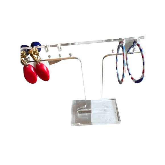 Vintage Hoop Pierced Earrings Patriotic Holiday Jewelry 1.5" Red White Blue - Picture 7 of 13